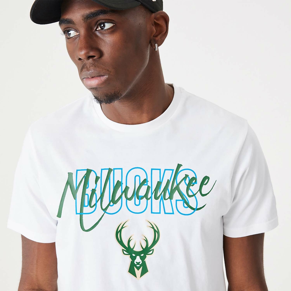 New Era - MILWAUKEE BUCKS NBA SCRIPT T-SHIRT 'WHITE' - NBA