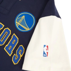 NBA GOLDEN STATE WARRIORS TYPOGRAPHY OVERSIZED POLO T-SHIRT 'NAVY BLUE'
