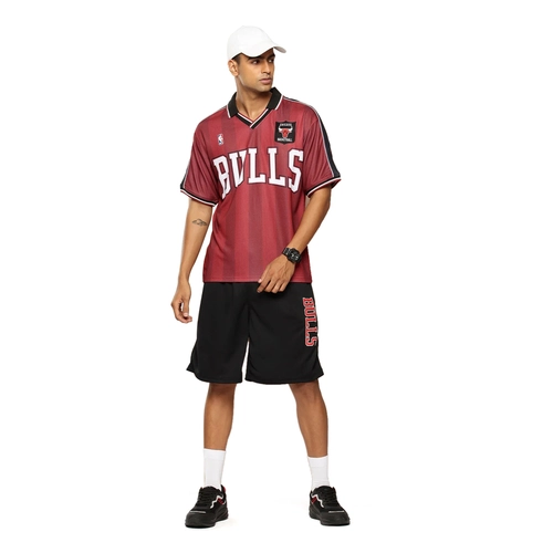 NBA: CHICAGO BULLS VINTAGE OVERSIZED POLO T-SHIRT 'MAROON'