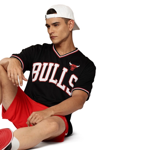 NBA CHICAGO BULLS V-NECK OVERSIZED JERSEY 'BLACK'