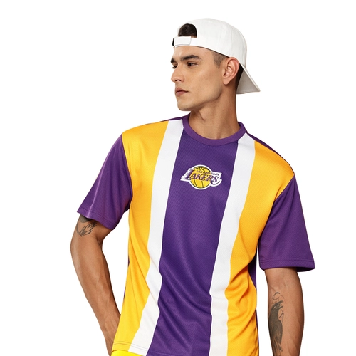 NBA LOS ANGELES LAKERS STRIPED OVERSIZED JERSEY 'PURPLE/YELLOW'