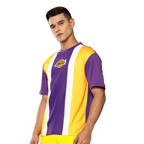 NBA LOS ANGELES LAKERS STRIPED OVERSIZED JERSEY 'PURPLE/YELLOW'
