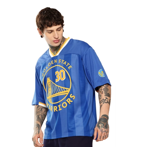 NBA GOLDEN STATE WARRIORS STEPH CURRY VINTAGE FOOTBALL OVERSIZED JERSEY 'ROYAL BLUE'
