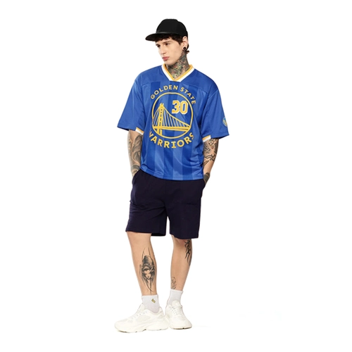 NBA GOLDEN STATE WARRIORS STEPH CURRY VINTAGE FOOTBALL OVERSIZED JERSEY 'ROYAL BLUE'