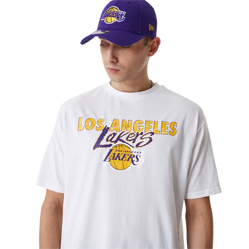 NEW ERA LOS ANGELES LAKERS NBA TEAM SCRIPT OVERSIZED T-SHIRT 'WHITE'