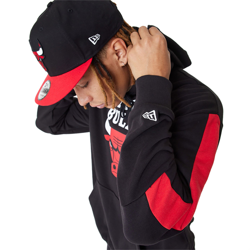 NEW ERA CHICAGO BULLS NBA COLOUR BLOCK PULLOVER HOODIE 'BLACK'