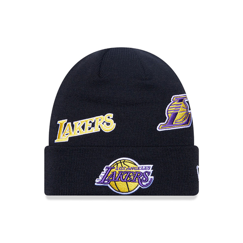 NEW ERA LOS ANGELES LAKERS MULTI PATCH CUFF KNIT BEANIE HAT 'BLACK'