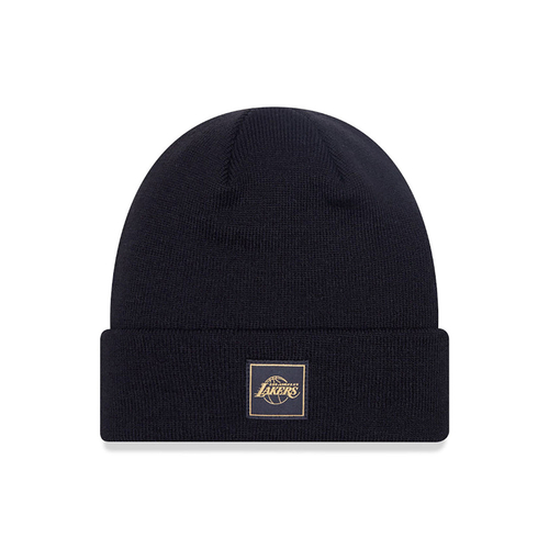 NEW ERA LOS ANGELES LAKERS METALLIC BADGE CUFF KNIT BEANIE HAT 'BLACK'