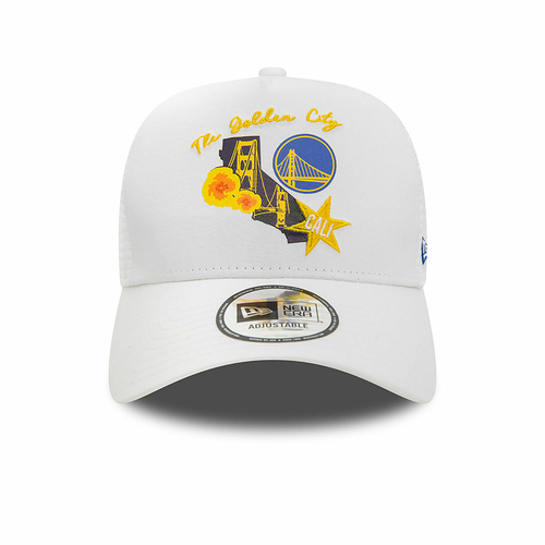 NEW ERA GOLDEN STATE WARRIORS NBA TEAM LOGO A-FRAME TRUCKER CAP 'WHITE'