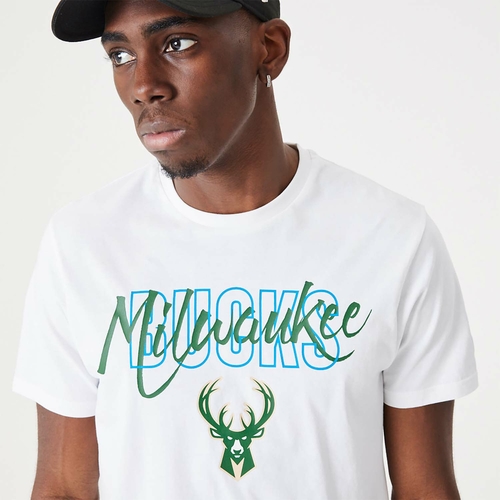 NEW ERA MILWAUKEE BUCKS NBA SCRIPT T-SHIRT 'WHITE'
