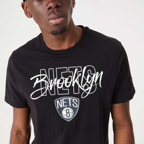 NEW ERA BROOKLYN NETS NBA SCRIPT T-SHIRT 'BLACK/WHITE'
