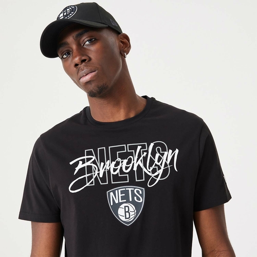 NEW ERA BROOKLYN NETS NBA SCRIPT T-SHIRT 'BLACK/WHITE'