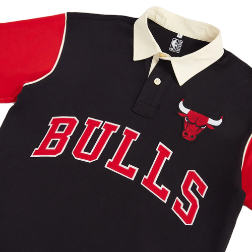 NBA CHICAGO BULLS TYPOGRAPHY OVERSIZED POLO T-SHIRT 'BLACK'