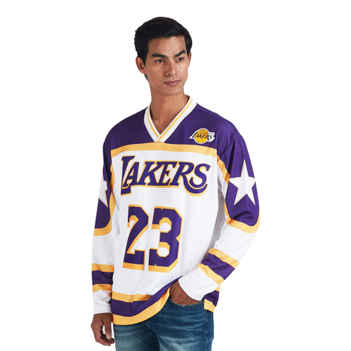 NBA LEBRON JAMES LOS ANGELES LAKERS FULL SLEEVE OVERSIZED HOCKEY T-SHIRT 'WHITE'