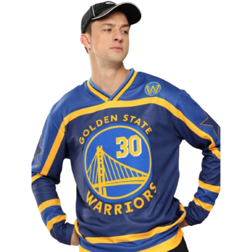 NBA STEPH CURRY GOLDEN STATE WARRIORS FULL SLEEVE OVERSIZED HOCKEY T-SHIRT 'NAVY BLUE'