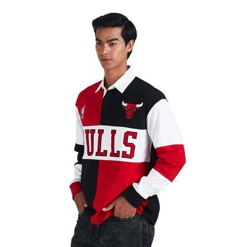 NBA CHICAGO BULLS EMBROIDERED OVERSIZED POLO FULL SLEEVE T-SHIRT 'RED'