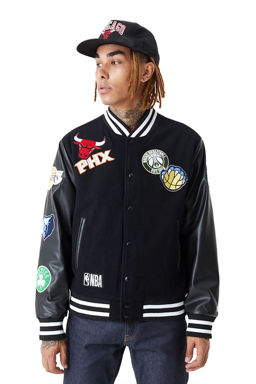New Era New Era NBA All Over Badge Varsity Jacket 'Black' NBA