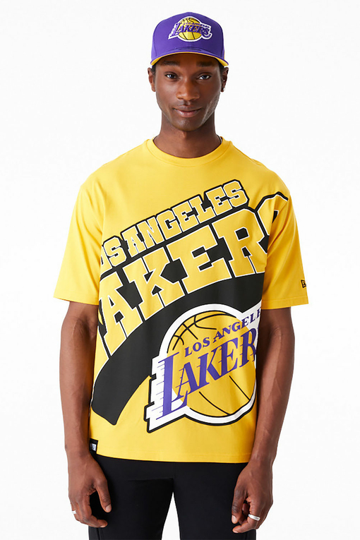 NEW ERA LOS ANGELES LAKERS NBA LARGE WORDMARK DARK OVERSIZED T-SHIRT  'YELLOW'