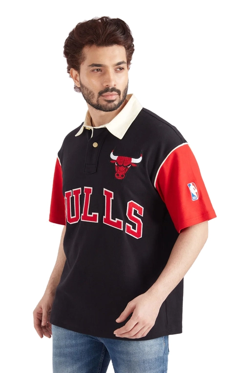NBA NBA Chicago Bulls Typography Oversized Polo T-Shirt 'Black