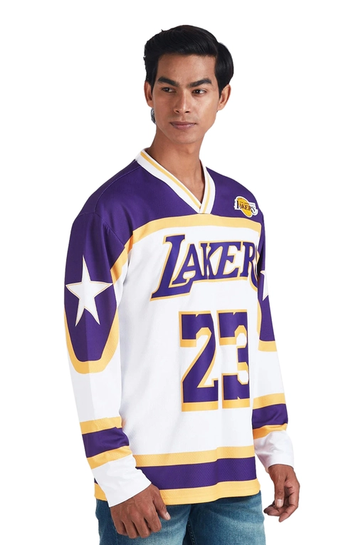 NBA LEBRON JAMES LOS ANGELES LAKERS FULL SLEEVE OVERSIZED HOCKEY T-SHIRT  'WHITE'