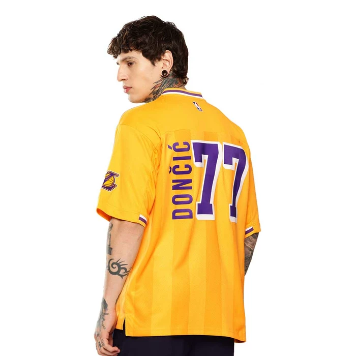 NBA LUKA DONCIC LOS ANGELES LAKERS VINTAGE FOOTBALL OVERSIZED JERSEY 'YELLOW'