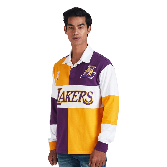 NBA LOS ANGELES LAKERS EMBROIDERED OVERSIZED POLO T-SHIRT FULL SLEEVE-YELLOW