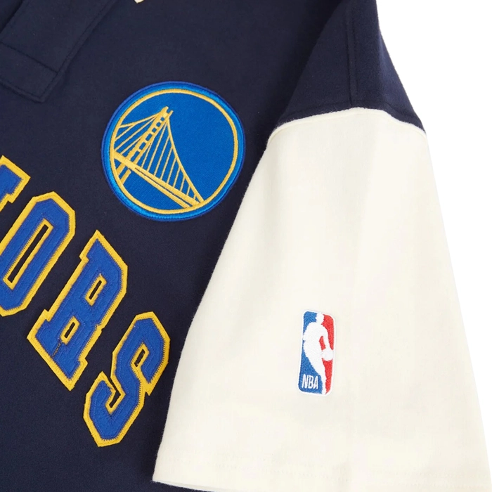 NBA GOLDEN STATE WARRIORS TYPOGRAPHY OVERSIZED POLO T-SHIRT 'NAVY BLUE'