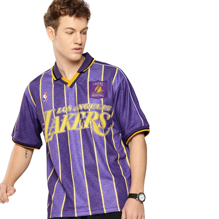 NBA LOS ANGELES LAKERS VINTAGE OVERSIZED POLO T-SHIRT 'PURPLE'
