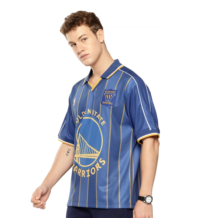 NBA GOLDEN STATE WARRIORS VINTAGE OVERSIZED POLO T-SHIRT 'BLUE'