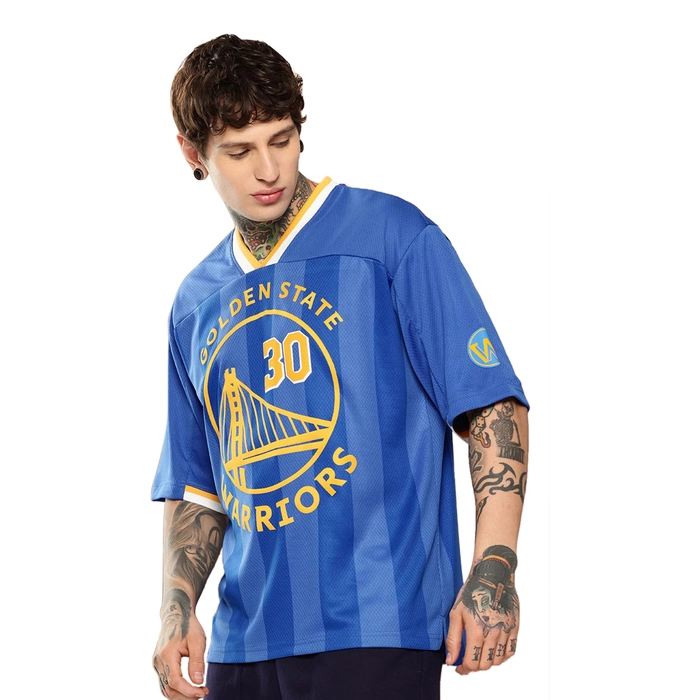 NBA GOLDEN STATE WARRIORS STEPH CURRY VINTAGE FOOTBALL OVERSIZED JERSEY 'ROYAL BLUE'