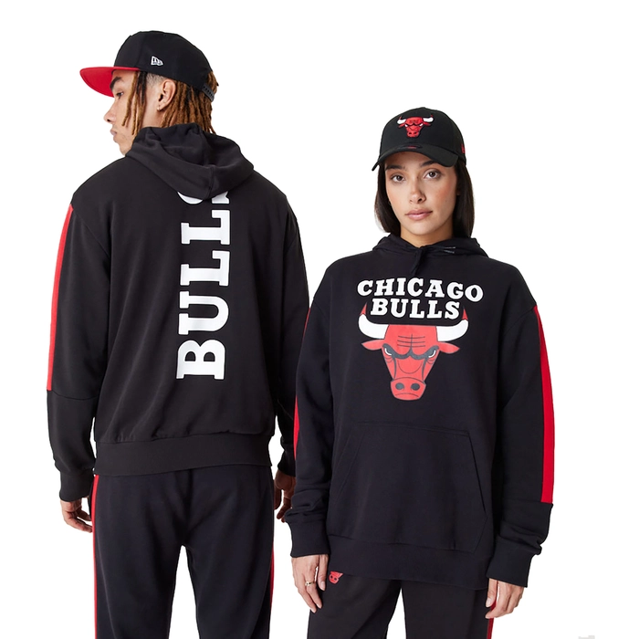 NEW ERA CHICAGO BULLS NBA COLOUR BLOCK PULLOVER HOODIE 'BLACK'