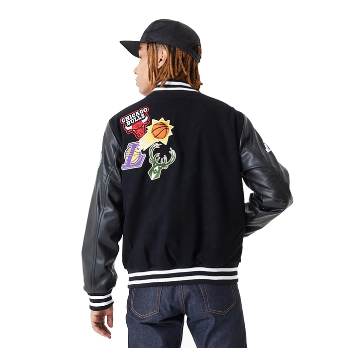 NEW ERA NBA ALL OVER BADGE VARSITY JACKET 'BLACK'