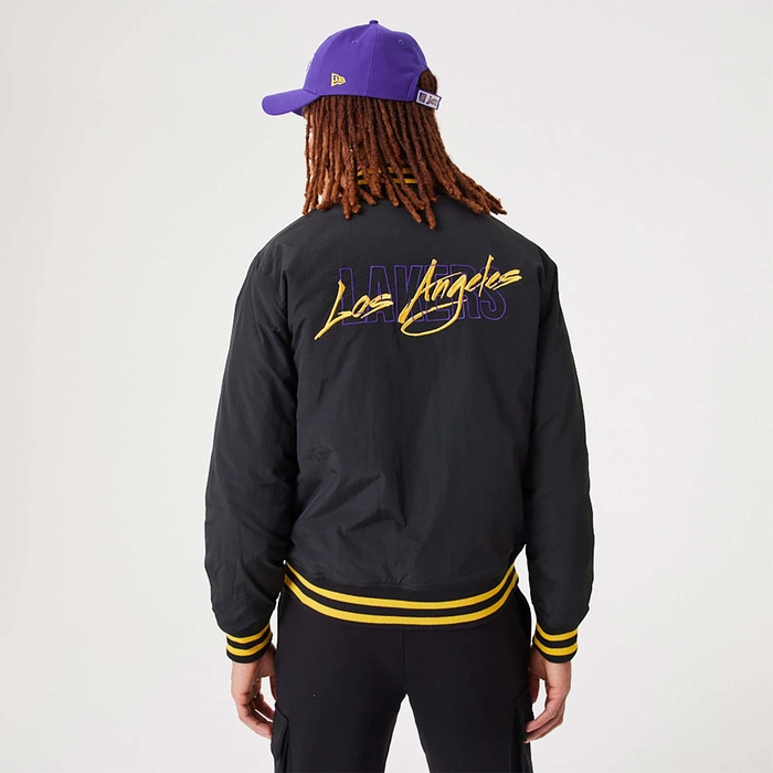NEW ERA LOS ANGELES LAKERS NBA SCRIPT BOMBER JACKET 'BLACK'