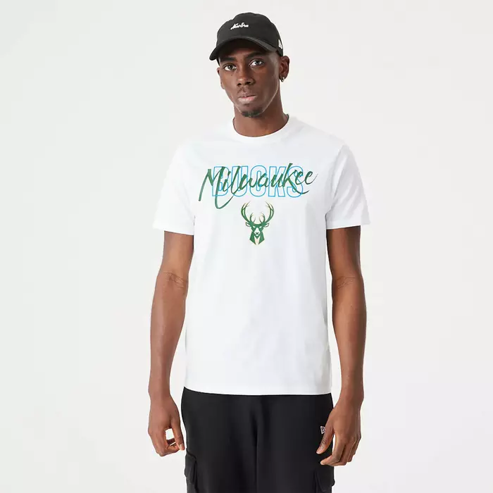 NEW ERA MILWAUKEE BUCKS NBA SCRIPT T-SHIRT 'WHITE'
