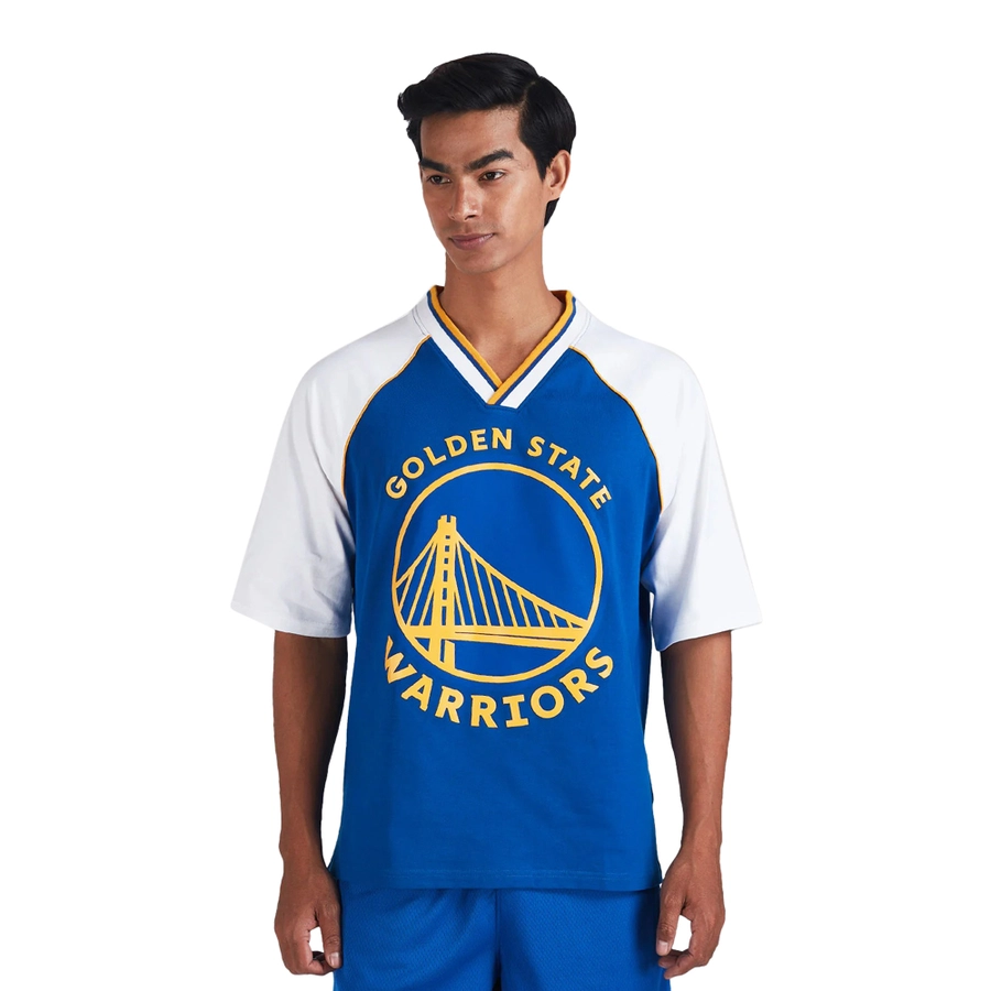 NBA GOLDEN STATE WARRIORS CONTRAST COLOUR OVERSIZED T-SHIRT 'ROYAL BLUE'