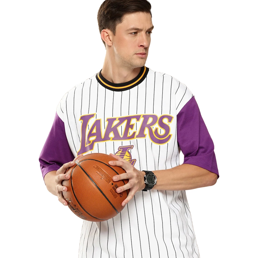 NBA LOS ANGELES LAKERS STRIPED OVERSIZED T-SHIRT 'WHITE'