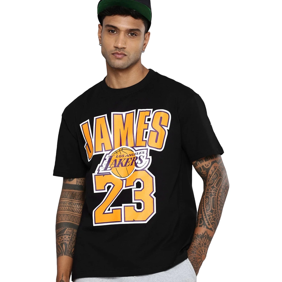 NBA LEBRON JAMES LOS ANGELES LAKERS PRINTED OVERSIZED T-SHIRT 'BLACK'