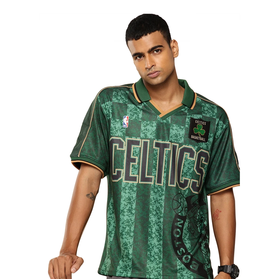 NBA BOSTON CELTICS VINTAGE OVERSIZED POLO T-SHIRT 'GREEN'