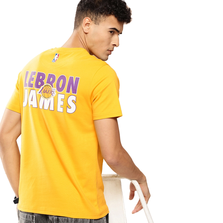 NBA LEBRON JAMES LOS ANGELES LAKERS CLASSIC PLAYER NAME T-SHIRT 'YELLOW'