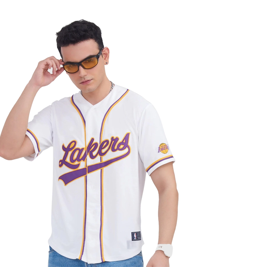 LOS ANGELES LAKERS TYPOGRAPHY BASEBALL SHIRT 'WHITE'