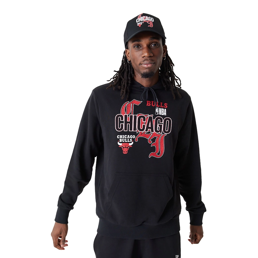 NEW ERA CHICAGO BULLS NBA TEAM GRAPHIC PULLOVER HOODIE 'BLACK'