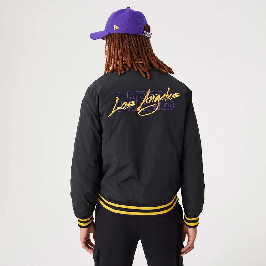 NEW ERA LOS ANGELES LAKERS NBA SCRIPT BOMBER JACKET 'BLACK'