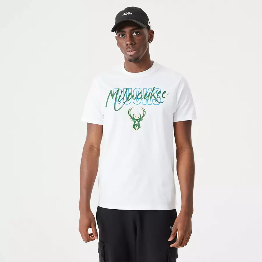 NEW ERA MILWAUKEE BUCKS NBA SCRIPT T-SHIRT 'WHITE'