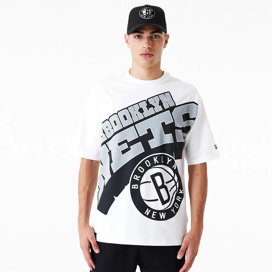NEW ERA BROOKLYN NETS NBA LARGE WORDMARK OVERSIZED T-SHIRT 'WHITE'