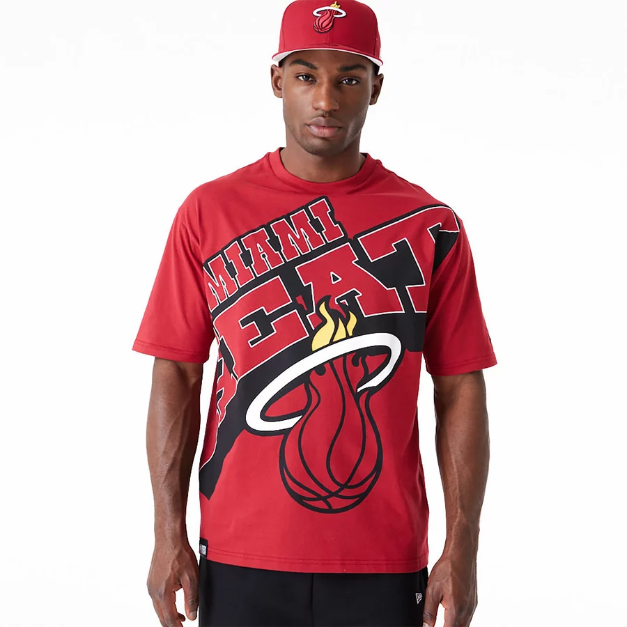 NEW ERA MIAMI HEAT NBA LARGE WORDMARK DARK OVERSIZED T-SHIRT 'RED'