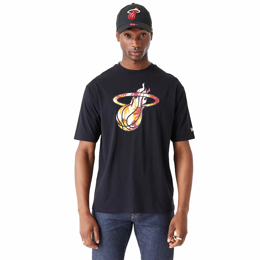 NEW ERA MIAMI HEAT NBA LARGE INFILL OVERSIZED T-SHIRT 'BLACK'