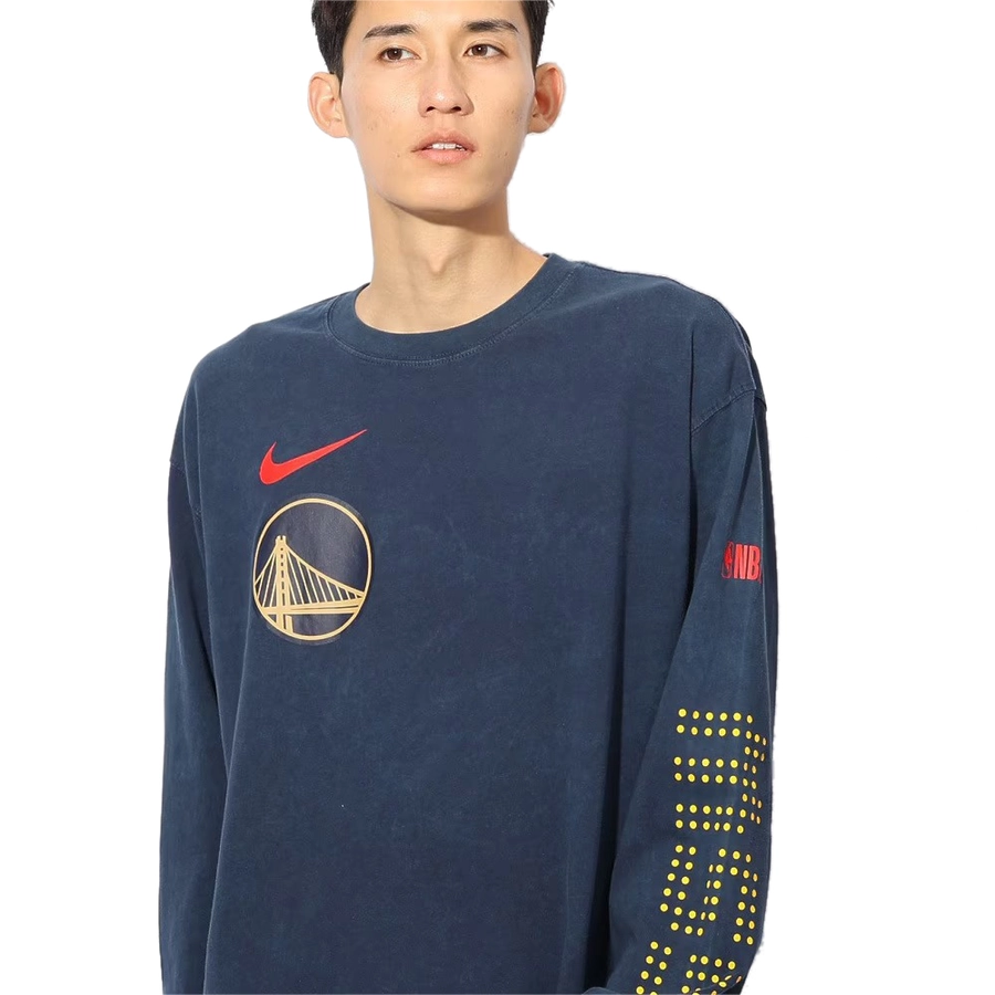 NIKE GOLDEN STATE WARRIORS COURTSIDE CITY EDITION NBA MAX90 LONG-SLEEVE T-SHIRT 'NAVY BLUE'