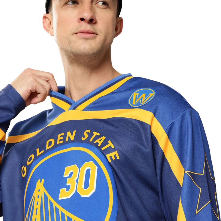 NBA STEPH CURRY GOLDEN STATE WARRIORS FULL SLEEVE OVERSIZED HOCKEY T-SHIRT 'NAVY BLUE'